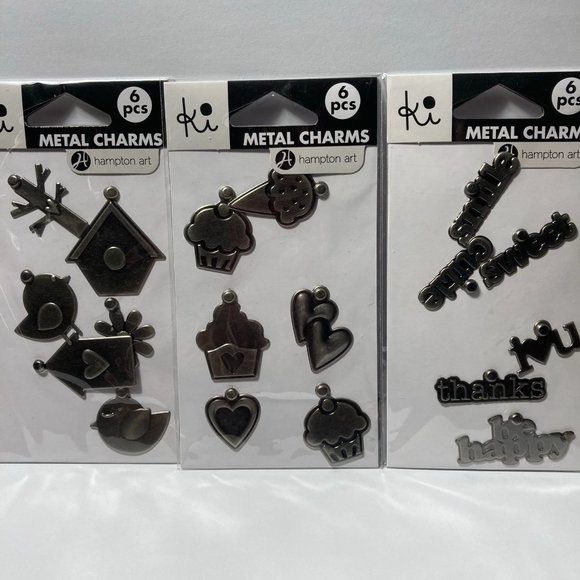 Metal Charms Paper Crafts Card Making Scrapbook Words Cupcake Bird House Flower - Picture 1 of 13